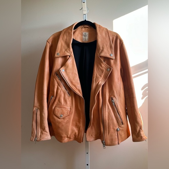 NWOT We The Free Jealousy Leather Moto Jacket M Tangerine Orange - Picture 6 of 14